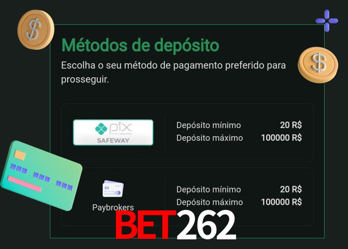O cassino bet262 oferece uma grande variedade de métodos de pagamento